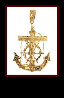 10K Yellow Gold Nautical Anchor Crucifix Cross Pendant