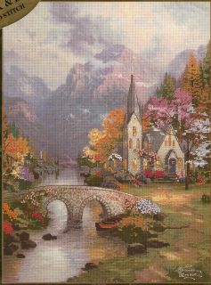  Kinkade Mountain Chapel Church by River Embellished Cross Stitch Kit