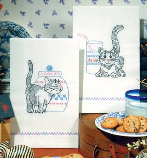 Tobin Stamped Cross Stitch Kit Kittens Kitchen Towels