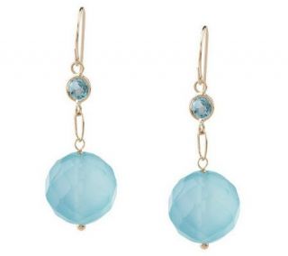 Faceted Chalcedony Drop Earrings w/ Gemstone Accent 14K Gold
