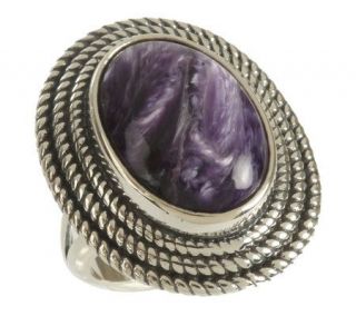 As Is Southwestern Sterling Charoite Ring w/ Rope Detail   J274496