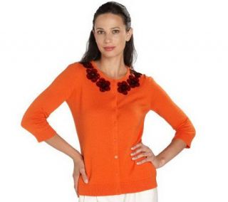 Isaac Mizrahi Live 3/4 Sleeve Cardigan with Paillette   A202765