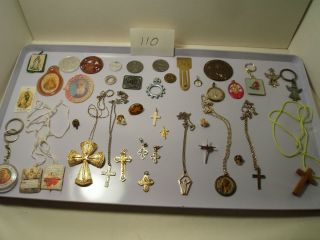 Vintage Religious Items Lot 110, Goldtone Cross Necklace, Cross Pins