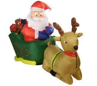 Outdoor 8 Inflatable Santa w/ Sleigh and Reindeer Lawn Ornament