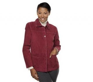 Denim & Co. Washable Suede Barn Jacket with Pickstitch Detail   A2397