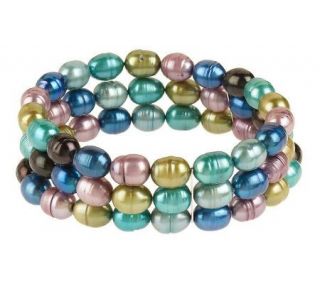 Honora Cultured FreshwaterPearl Ringed Triple Row StretchBracelet  