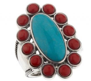 As Is Southwestern Sterling Turq. & Coral Ring —