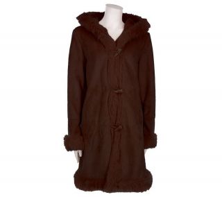 Dennis Basso Faux Shearling Toggle Coat with Hood —