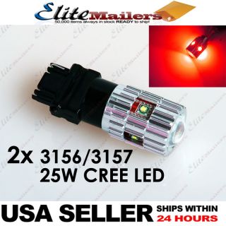 2pc 4157 3157 Brilliant Red 25W CREE LED Brake Backup Tail Light Bulbs