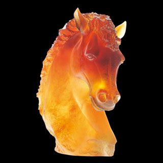 Daum Crystal ANDALOUSIAN HORSE HEAD AMBER 08023 New In Box MINT