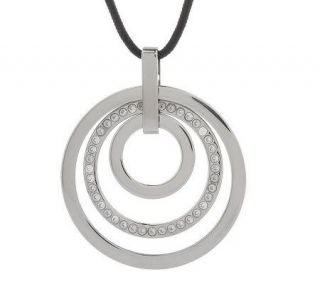 Diamonique Stainless Steel Multi circle Pendant with Cord —