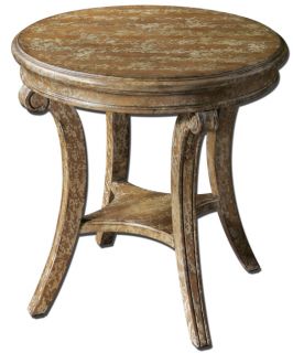  Side Accent Furniture Round Wood Almond w Toffee Crackle Paint