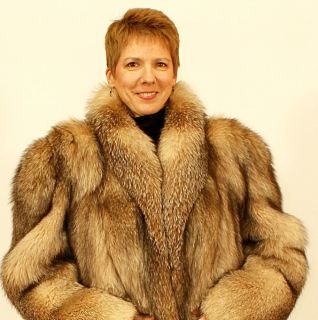 Ladies Crystal Fox Fur Jacket Long Hair Furs Large Size 20 Shawl