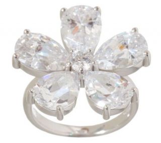 Diamonique Sterling 10.25 ct tw Pear Cut Flower Ring —