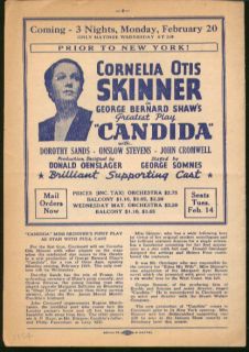  preview Candida starring Cornelia Otis Skinner Prior to New York