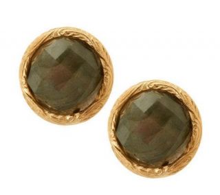 VicenzaGold Round Gemstone Textured Border Earrings, 14K —