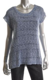 Cupio New Blue Cap Sleeves Crew Neck Shimmer Yarn Pullover Sweater M