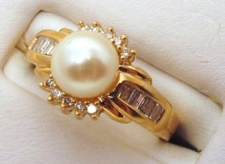 Diamonds 0.25ct VS2 Pearl Cultured 7mm 14K Yellow Gold Ring