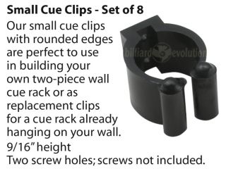 of 8 small rounded cue clips for pool cue racks