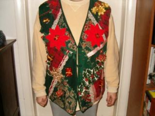 Ugly Christmas Sweater Party Vest 3D Poinsettia Boobs