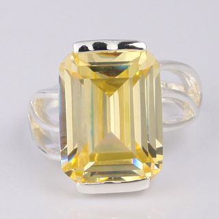 Fantastic Jewelry Rectangle Cut Citrine Topaz Silver Rings Size 9