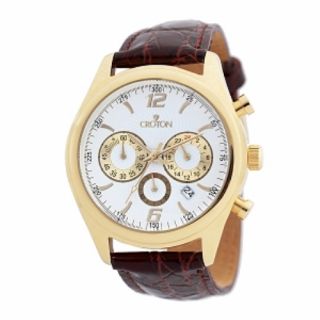 Mens Croton Chronograph Brown Leather Date Watch New
