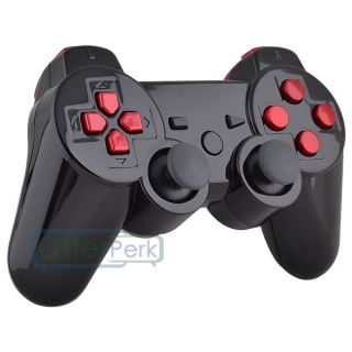 Glossy Black Custom Shell Case for PS3 Controller with Red Buttons
