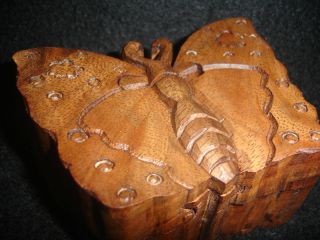 Balinese Butterfly Secret Puzzle Box Trinket Hand Carved Wood Bali Art