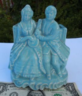 Vtg Art Pottery Romantic Courting Couple Planter Aqua