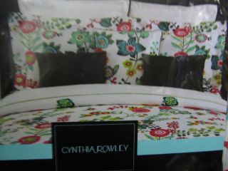 Cynthia Rowley Red Blue Green Floral Queen Full Duvet Cover Set Cotton