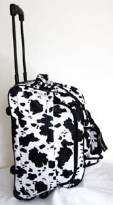  Tote Bag Rolling Luggage Case Wheel Purse Black White Cow Print