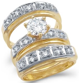 14k Yellow N White Gold CZ Wedding Engagement Ring Set
