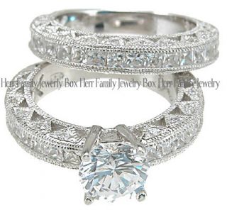 14k White Gold .925 Platinum CZ Engagement Ring Wedding Set size 5 6 7