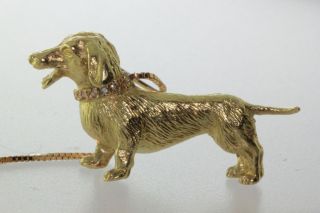18K Gold Dachshund Dog Pin w Diamond Collar Whitehurst