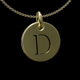 Initial Letter D 14k Yellow Gold Disc Pendant Necklace