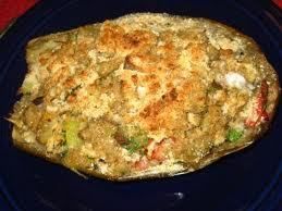   STUFFED SEAFOOD EGGPLANT RECIPE filled with crab shrimp and stuffing