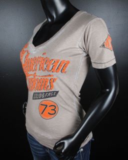 Womens Affliction American Customs T Shirt V Neck Speedway Baby with