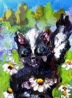 Skunk Dasies ACEO Floral Original Oil Painting Landscape Whimsical by