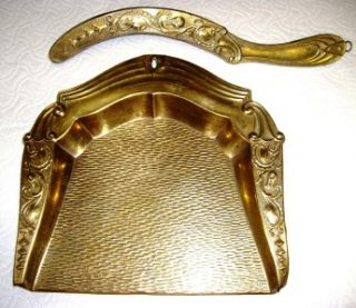  Antique Art Nouveau Style Brass & Wood CRUMB SWEEPER ~PAN & BRUSH Set