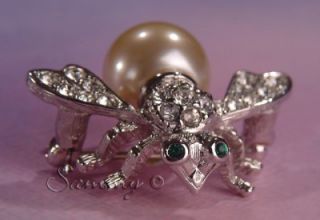  bee pin/brooch w emerald green crystal eyes and clear crystal wings