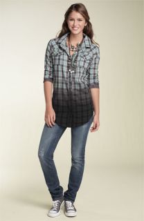 BP. Camisole with Fire Dip Dye Plaid Shirt & Vigoss Brooklyn Skinny Stretch Jeans
