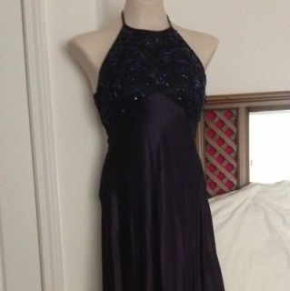 Formal Full Length Gown  Beaded Halter Size 7 Purple Made In USA For