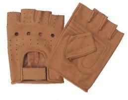 BROWN LEATHER FINGERLESS PADDED MOTORCYCLE BIKER RIDING GLOVES XS