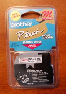 Brother P touch Labeling M Tape 1/2 White w/ Red Ink PT 100 PT 110 PT