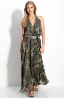 Haute Hippie Silk Maxi Dress with Embellished Belt