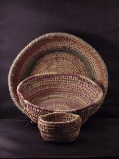 Antique Set of 3 Nesting Coiled Grass Baskets Basket