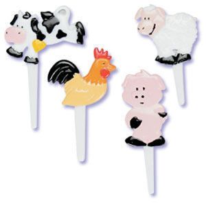 12 Farm Animals Cupcake Picks Cake Toppers Kids Party Favors Cows