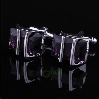 Elegant Mens Cufflinks Purple Crystal Cuff Links High Quality