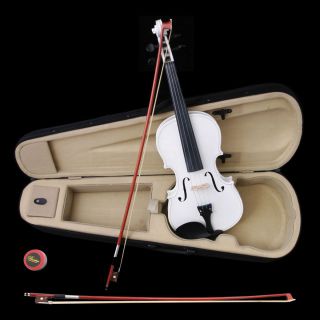 New Crescent 4 4 White Acoustic Violin Case Rosin 2 Bows