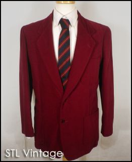 Vtg 40s Cresco Burgandy Textured Corduroy Smoking Jacket Sportcoat